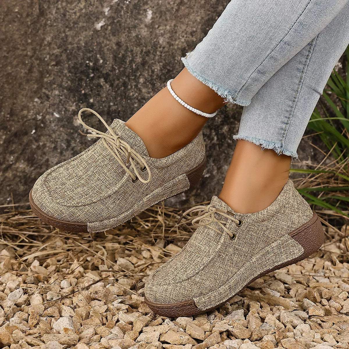 Trendsi round toe lace-up sneakers in stylish footwear with white laces and a sleek design, perfect for casual wear.