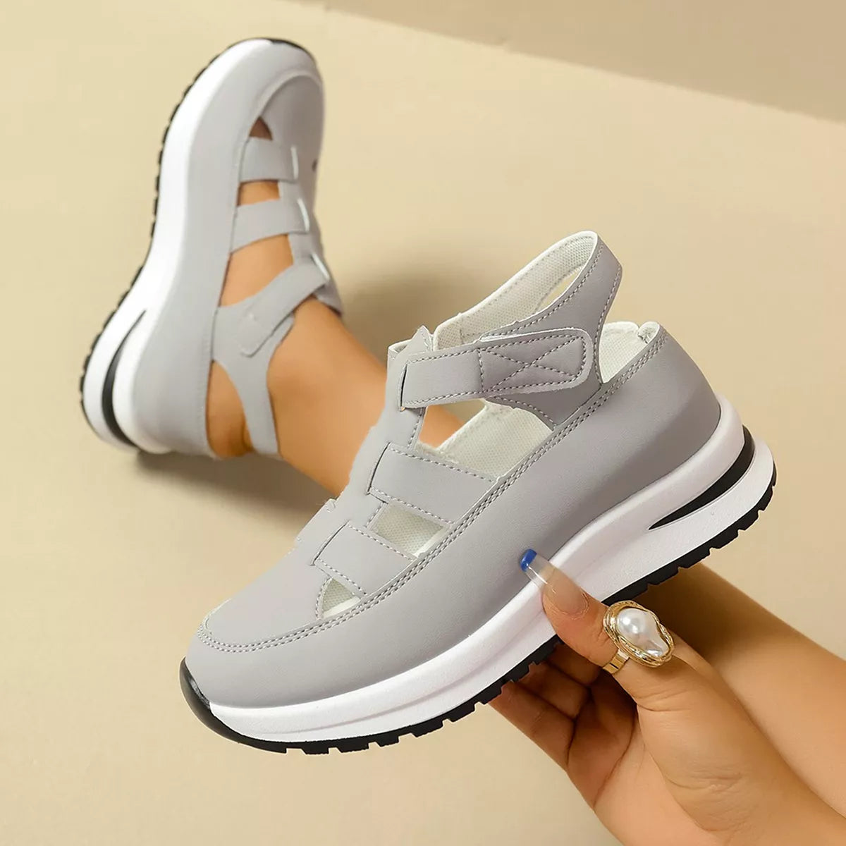 Plush Fashion Hub cutout round toe platform sandals with open heel and stylish design, perfect for summer wear.