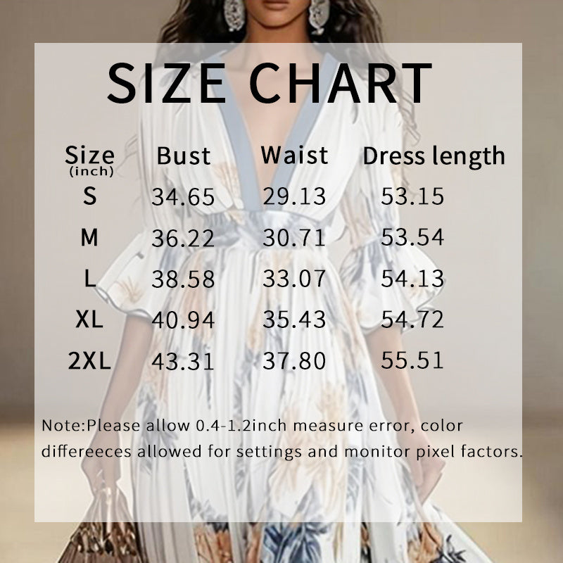 Women's floral print maxi dress with deep V-neck and flare sleeves, casualwear by Plush Fashion Hub, shown on a hanger.
