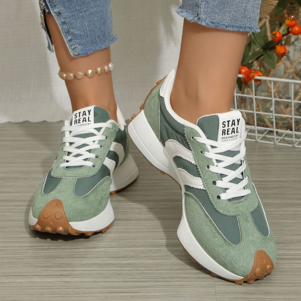Women's round toe lace-up flat casual sneakers made of comfortable PU leather, stylish and versatile shoes by Trendsi.