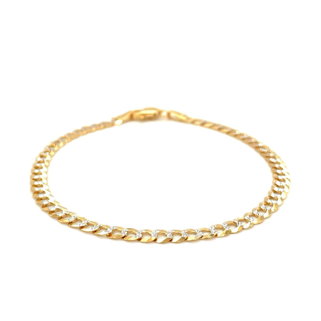 14k two-tone gold pave curb bracelet with 3.6mm links, showcasing intricate craftsmanship and elegant jewelry design.