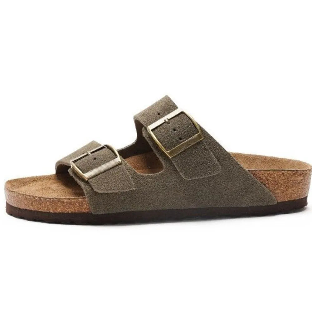 Plush Fashion Hub double buckle open toe sandals with stylish straps and a comfortable sole, perfect for casual summer wear.