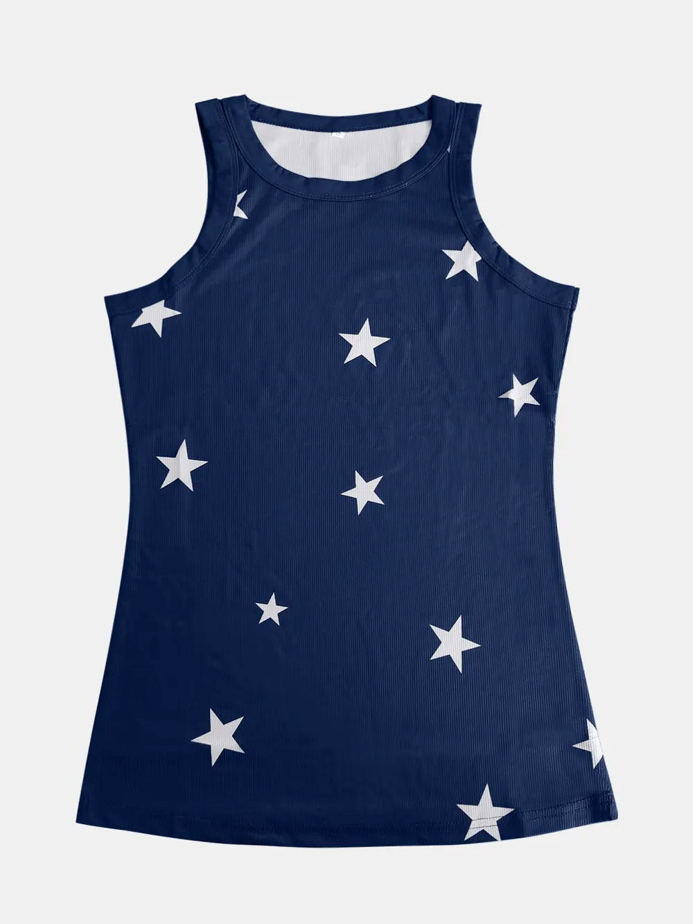 Women’s star print cotton blend tank top with round neck, casual style, from Plush Fashion Hub featuring a stylish star pattern.