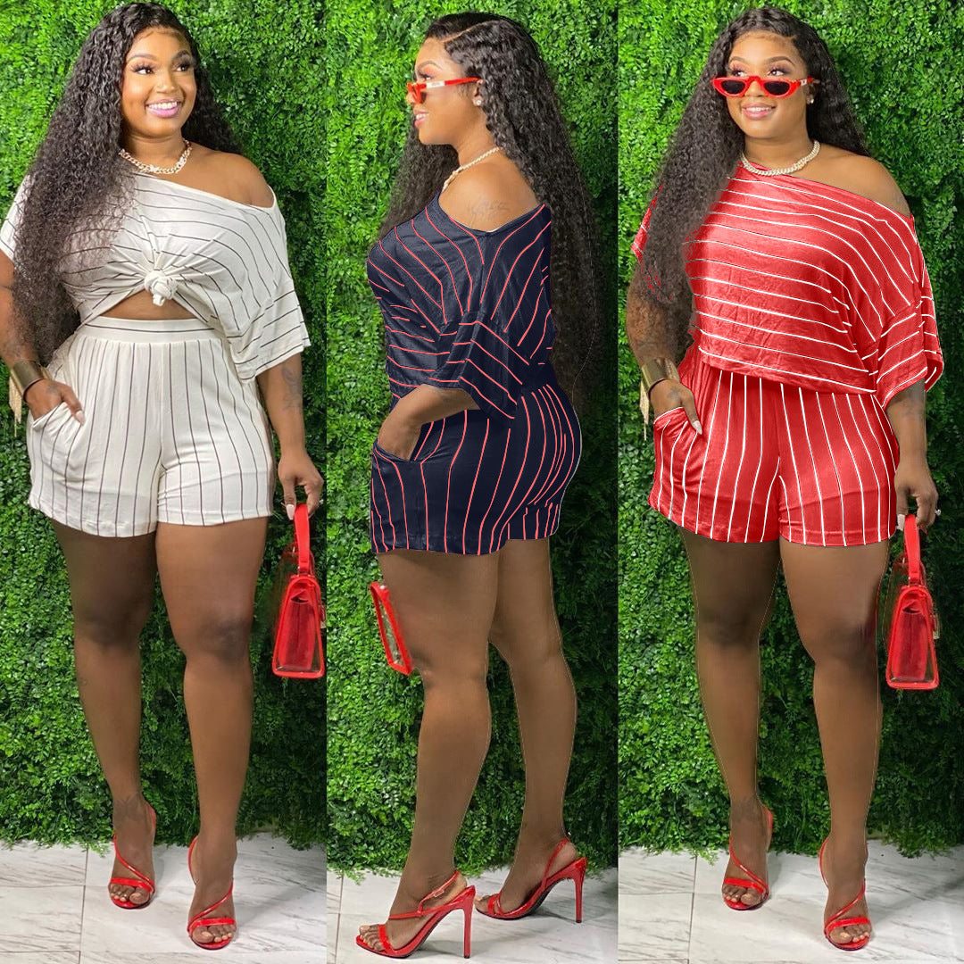 Plus Size Summer ShortsElevate your fashion game with our Fashion Striped Plus Size Summer Shorts! Featuring a trendy striped pattern and made with comfortable cotton blended fabric, this 2 piece short setPlush Fashions ShopPlush Fashion Shop