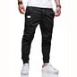 Youth Fashion Casual Tether Loose Cargo Ankle Banded Pants in black, straight-leg sports design.