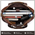 Pi-Mart leather retro casual briefcase, light business-style leather briefcase with vintage design and sturdy handles.