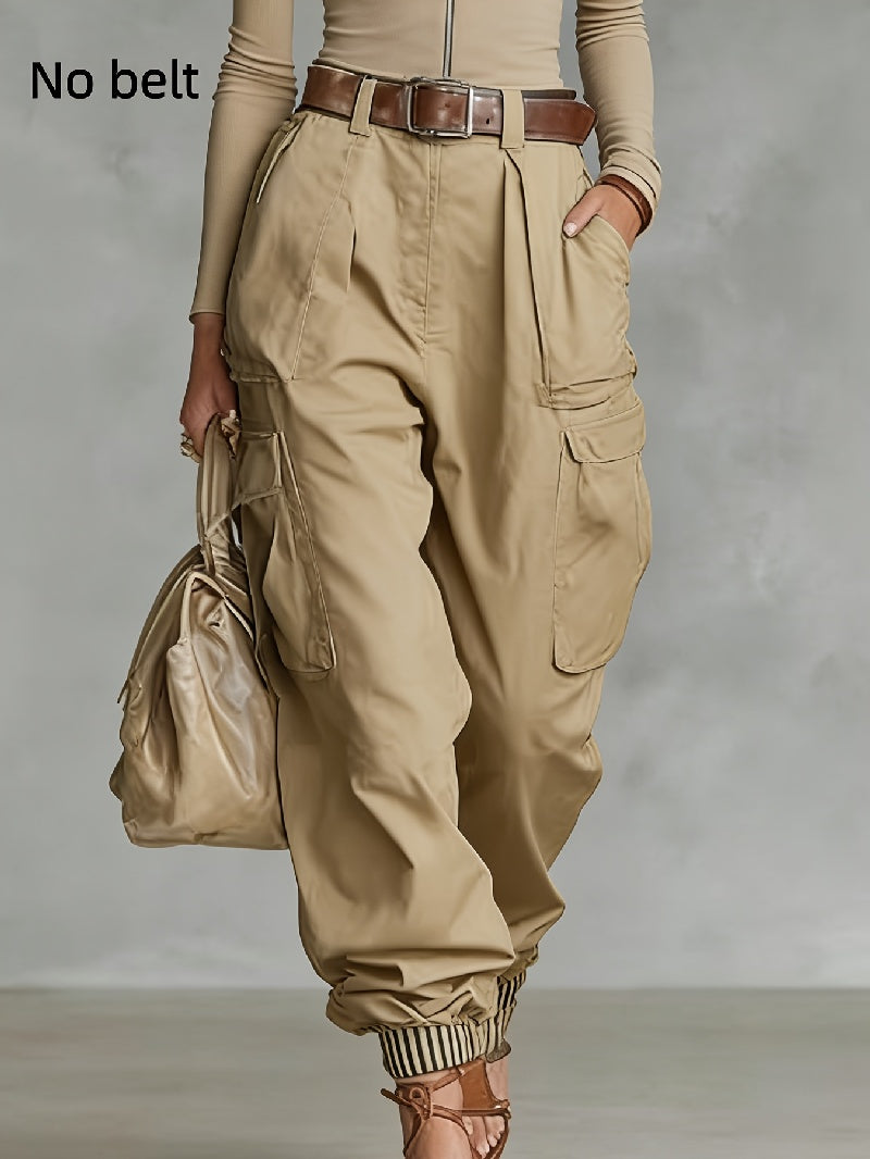 Women's high waist cargo work pants by FitiqueFit, tapered casual trousers with multiple functional pockets.