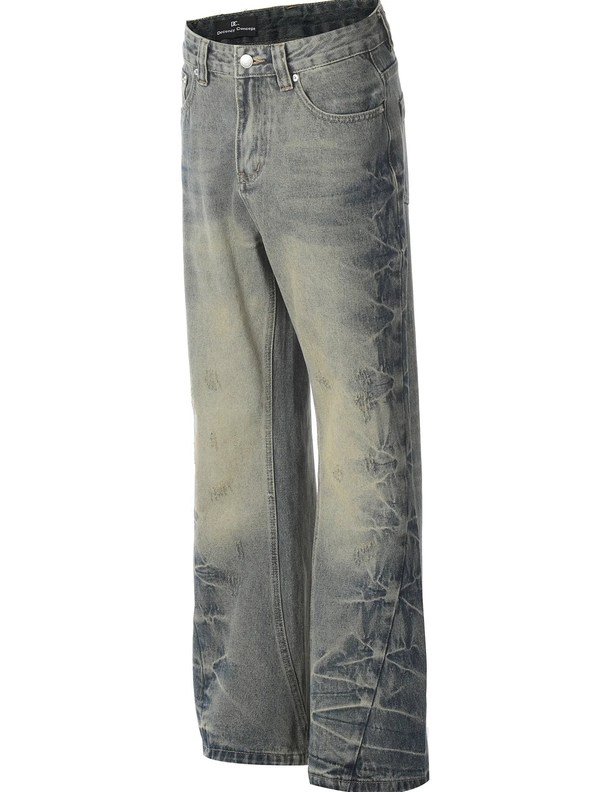 Men's washed wide-leg jeans by Plush Fashion Hub, showing relaxed fit with faded denim and classic five-pocket style.