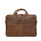 Pi-Mart men's leather briefcase with shoulder strap, designed for laptops, featuring a durable horse leather construction.