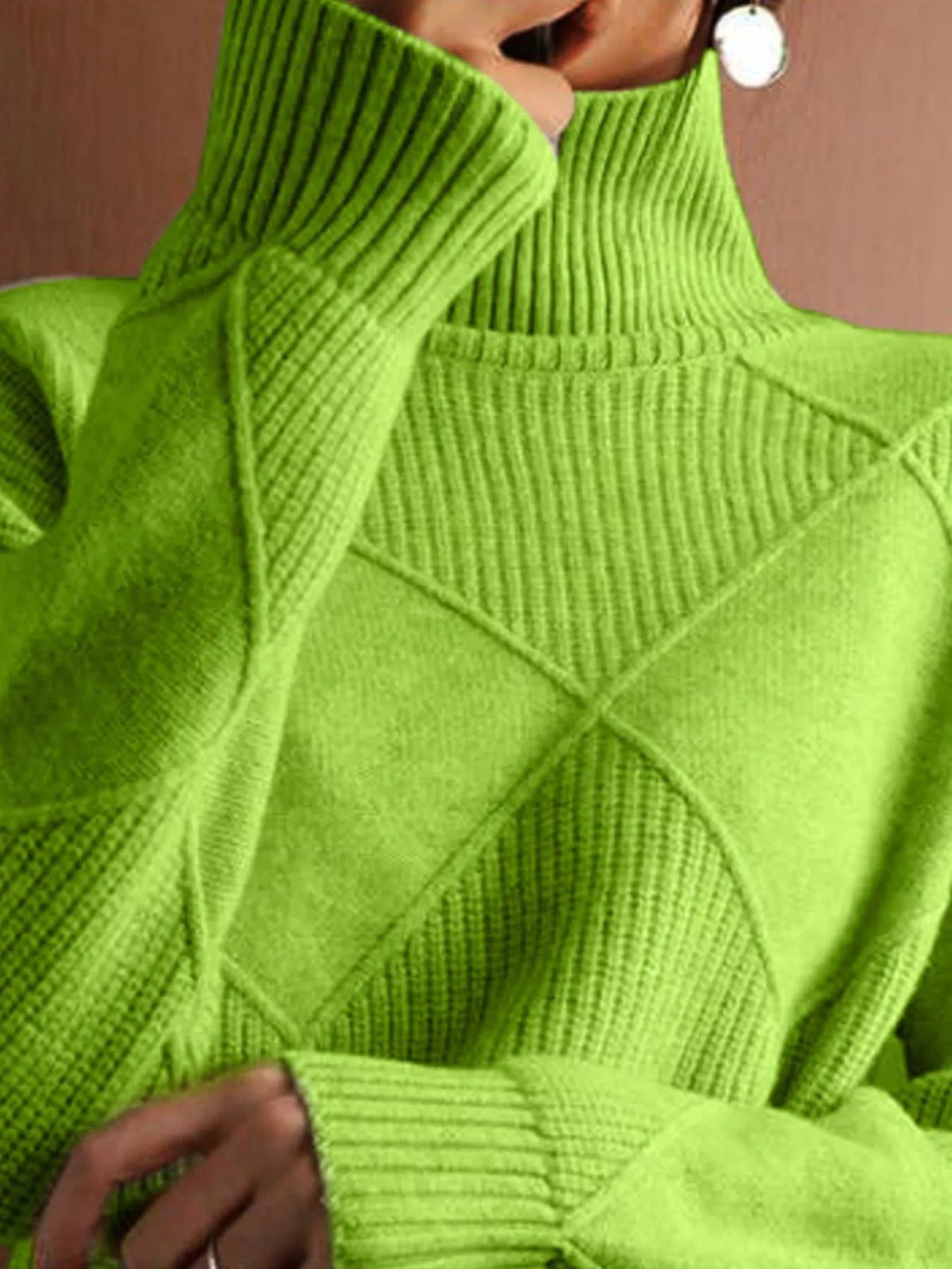 Trendsi argyle pattern turtleneck sweater in cozy knit fabric, featuring classic diamond design and ribbed collar and cuffs.