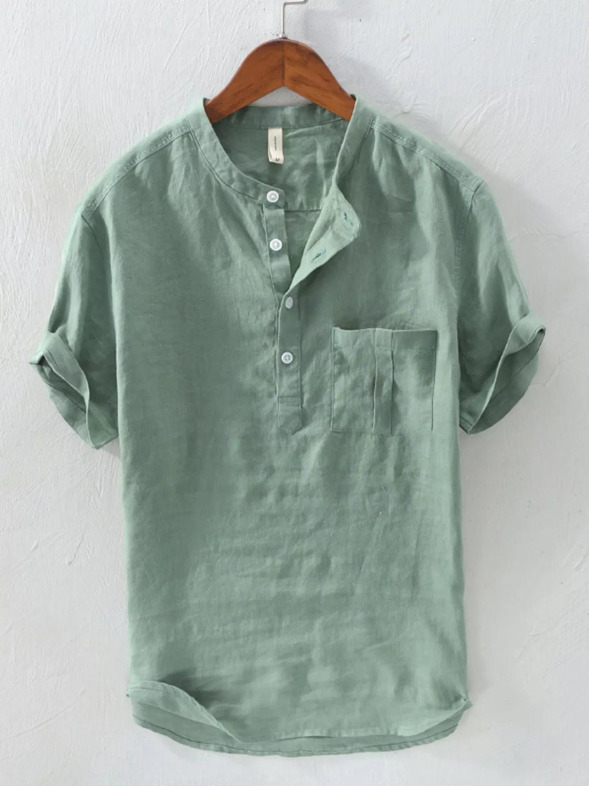 Men's short sleeve cotton blend casual button-down shirt with pocket by Plush Fashion Hub, shown in a relaxed fit.