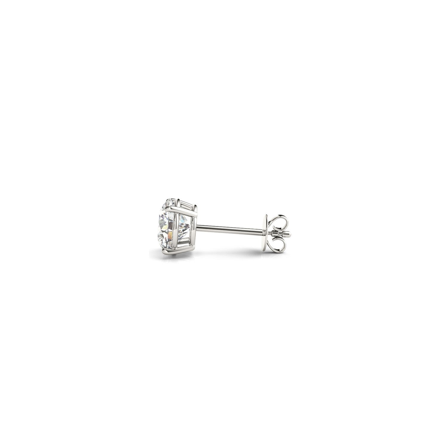 Certified IGI lab-grown round diamond stud earrings in 14k white gold with G/VS2 quality, featuring 1 cttw total weight.
