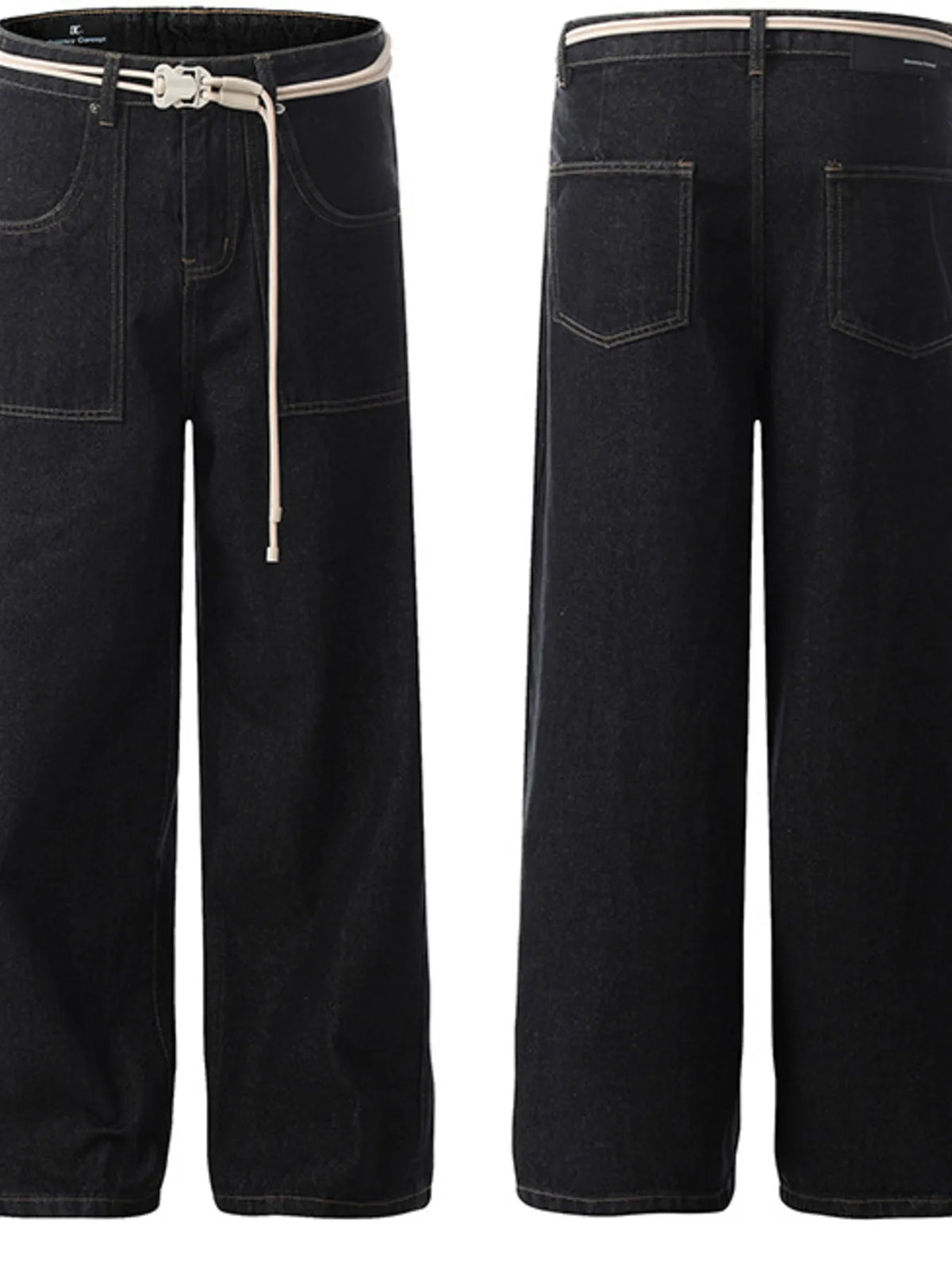 Men's high-waisted wide-leg jeans from Plush Fashion Hub, shown in dark denim with a relaxed fit and classic five-pocket design.