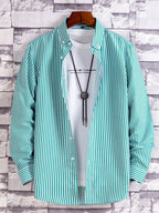 Men's plus size striped button-up casual shirt by Trendsi, featuring a stylish pattern and classic collar design.