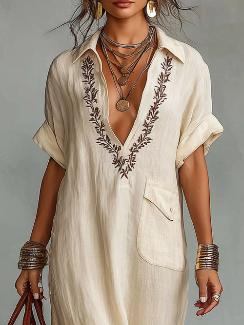 Full size bohemian embroidered maxi dress by Trendsi, featuring colorful patterns and flowing fabric, perfect for casual or boho style.