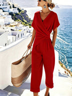 Women's loose irregular short-sleeve two-piece casualwear set by FitiqueFit, featuring a relaxed fit and stylish design.