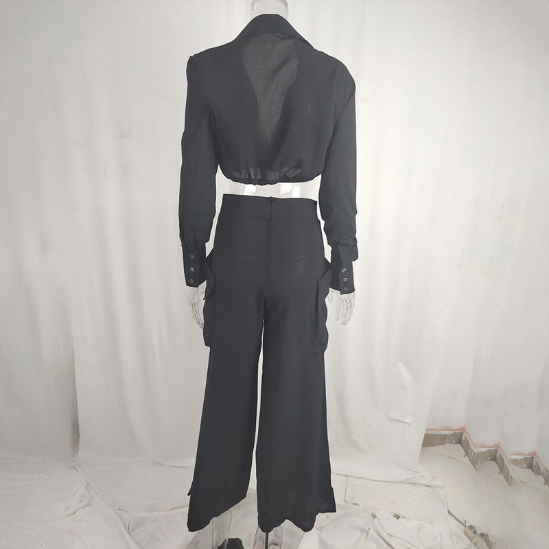 Plus size women's wide leg elegant pant set by FitiqueFit, featuring a casual, stylish two-piece outfit with flowing wide-leg pants and matching top.