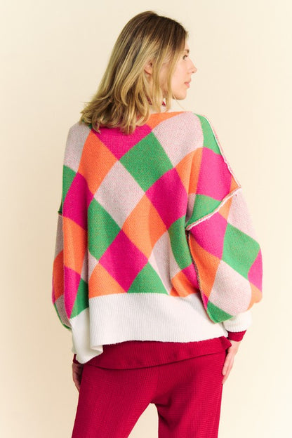 Davi & Dani Exposed Seam Color Block  Sweater