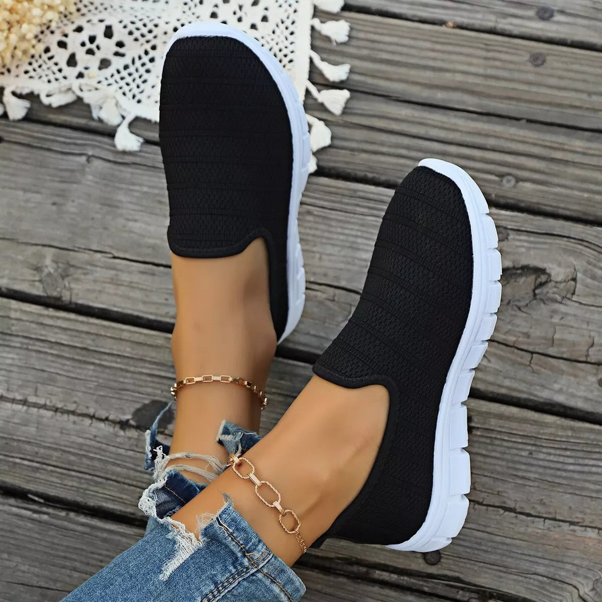 Women’s breathable mesh slip-on casual walking flats by Plush Fashion Hub, lightweight and comfortable shoe for everyday wear.