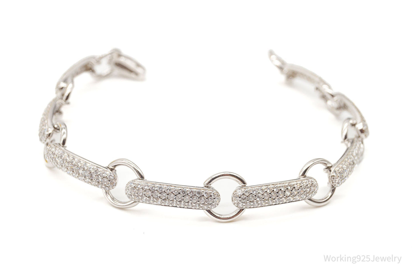 Vintage Designer Cubic Zirconia Open Link Sterling Silver Bracelet Working 925 Jewelry