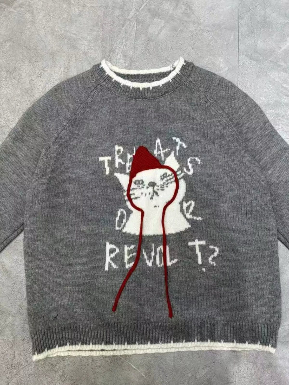 Cat raglan sleeve sweater by Trendsi featuring a cozy knit design, perfect for casual wear and feline-inspired style.