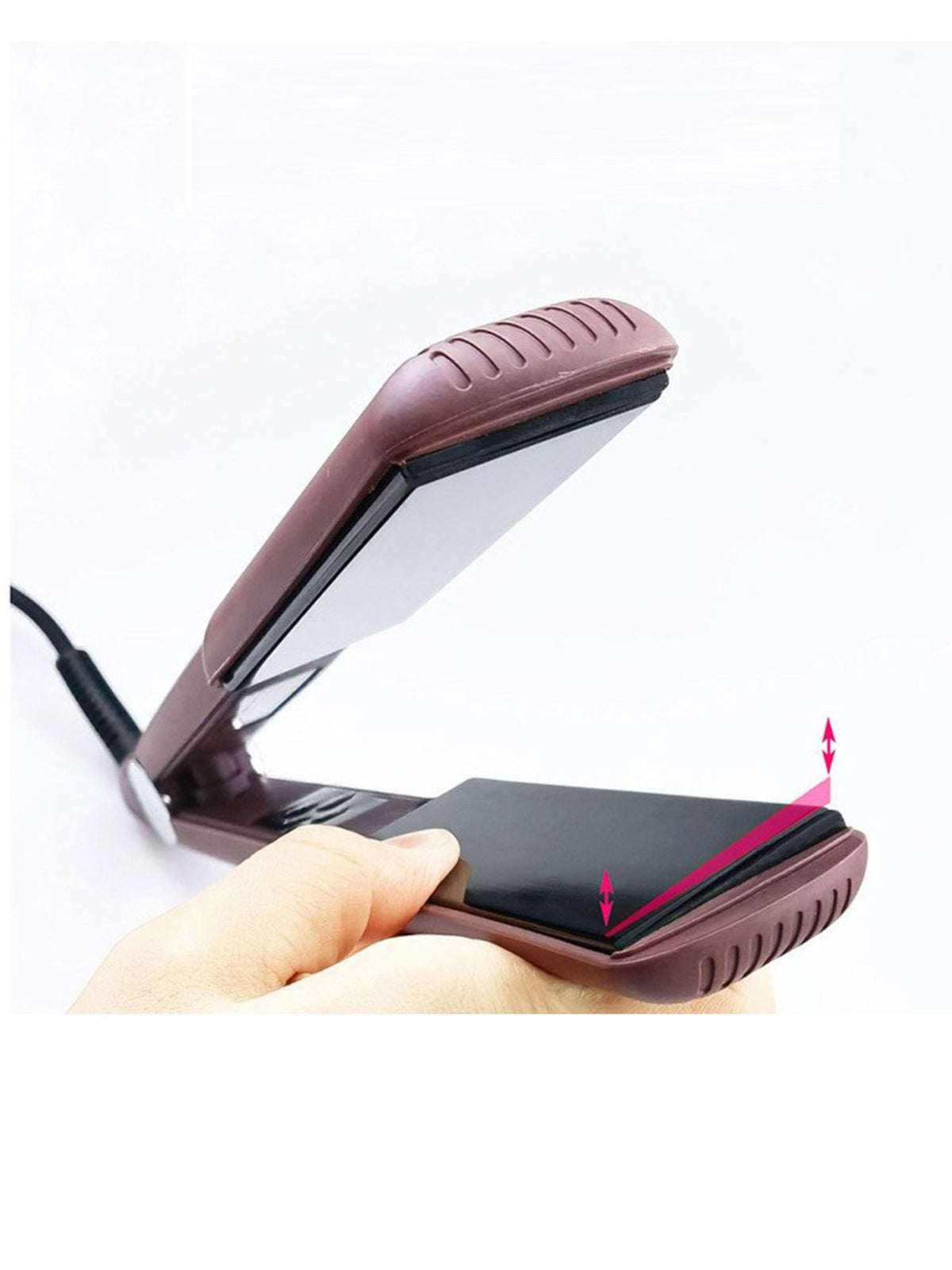 Professional Plush Fashion Hub 2-in-1 hair straightener and curling iron with sleek design and adjustable temperature controls.