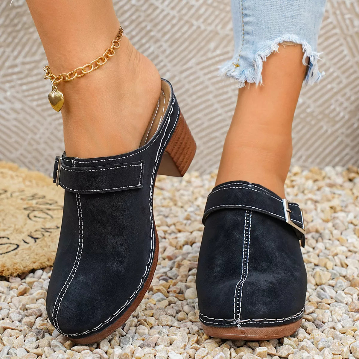 Plush Fashion Hub round toe block heel sandals with stylish design, featuring a comfortable chunky heel and elegant straps.