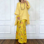 FitiqueFit irregular hem drop-shoulder top and wide-leg pants set in three colors, casual and stylish co-ord outfit.
