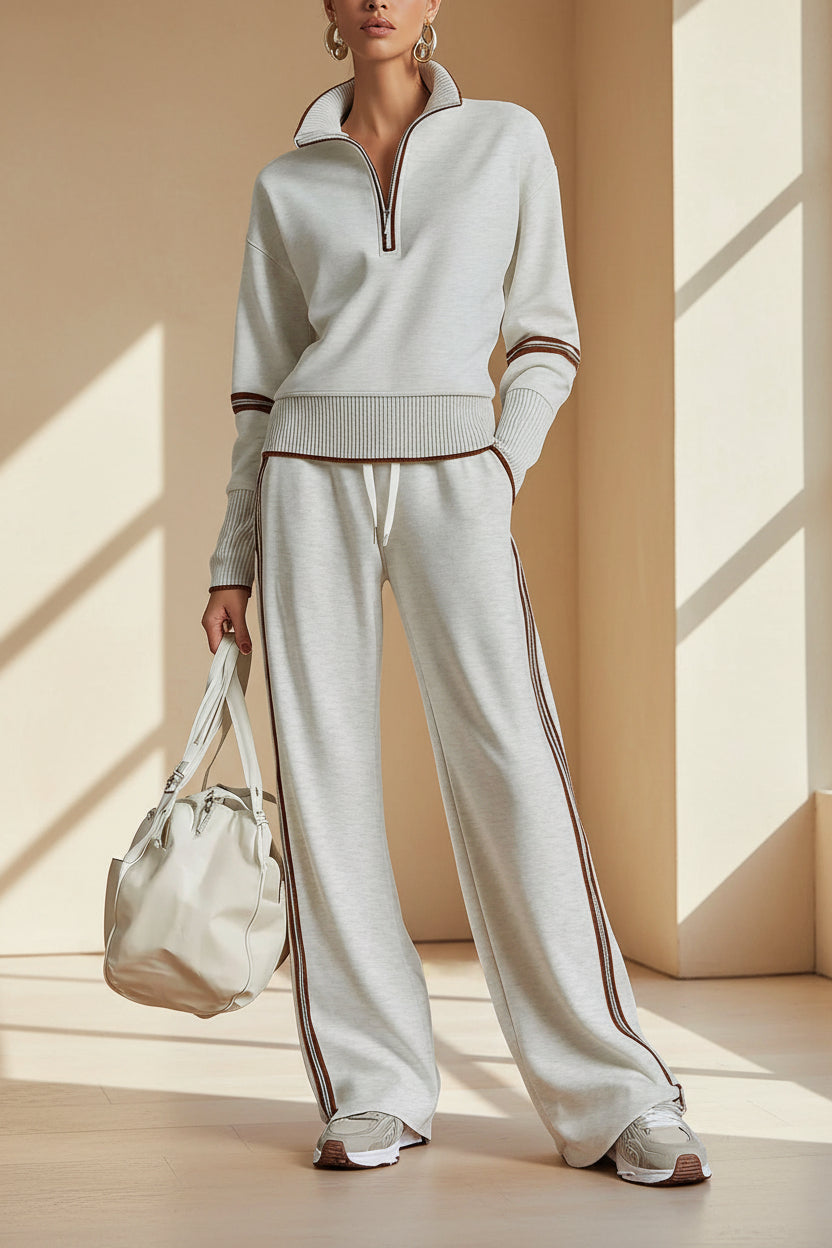 Women’s casual long sleeve two-piece sports set by FitiqueFit, featuring comfortable fabric and stylish design.