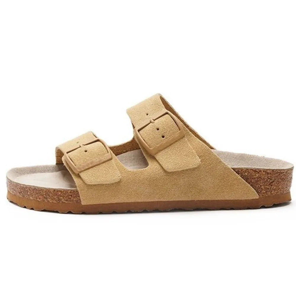 Plush Fashion Hub double buckle open toe sandals with stylish straps and a comfortable sole, ideal for casual summer wear.
