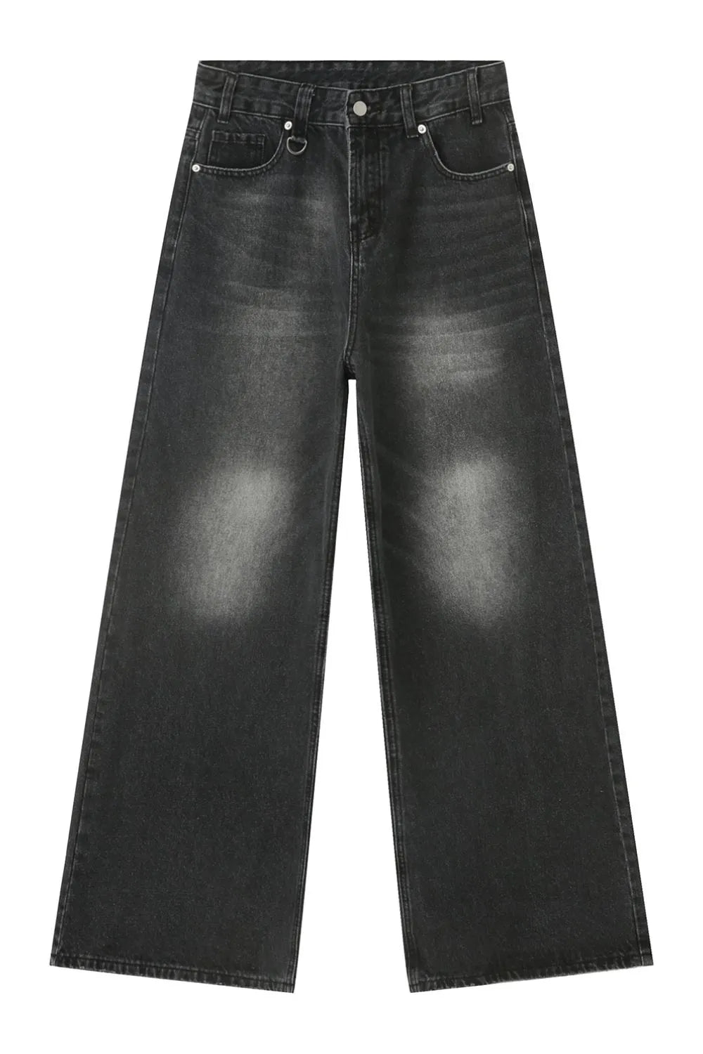 Wide leg denim jeans with pockets from Plush Fashion Hub, showcasing relaxed fit and classic blue denim fabric.