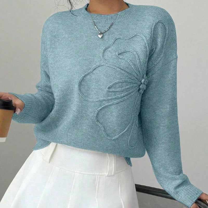 Women's floral sweater by FitiqueFit featuring a crew neck, long sleeves, and an elegant casual design.