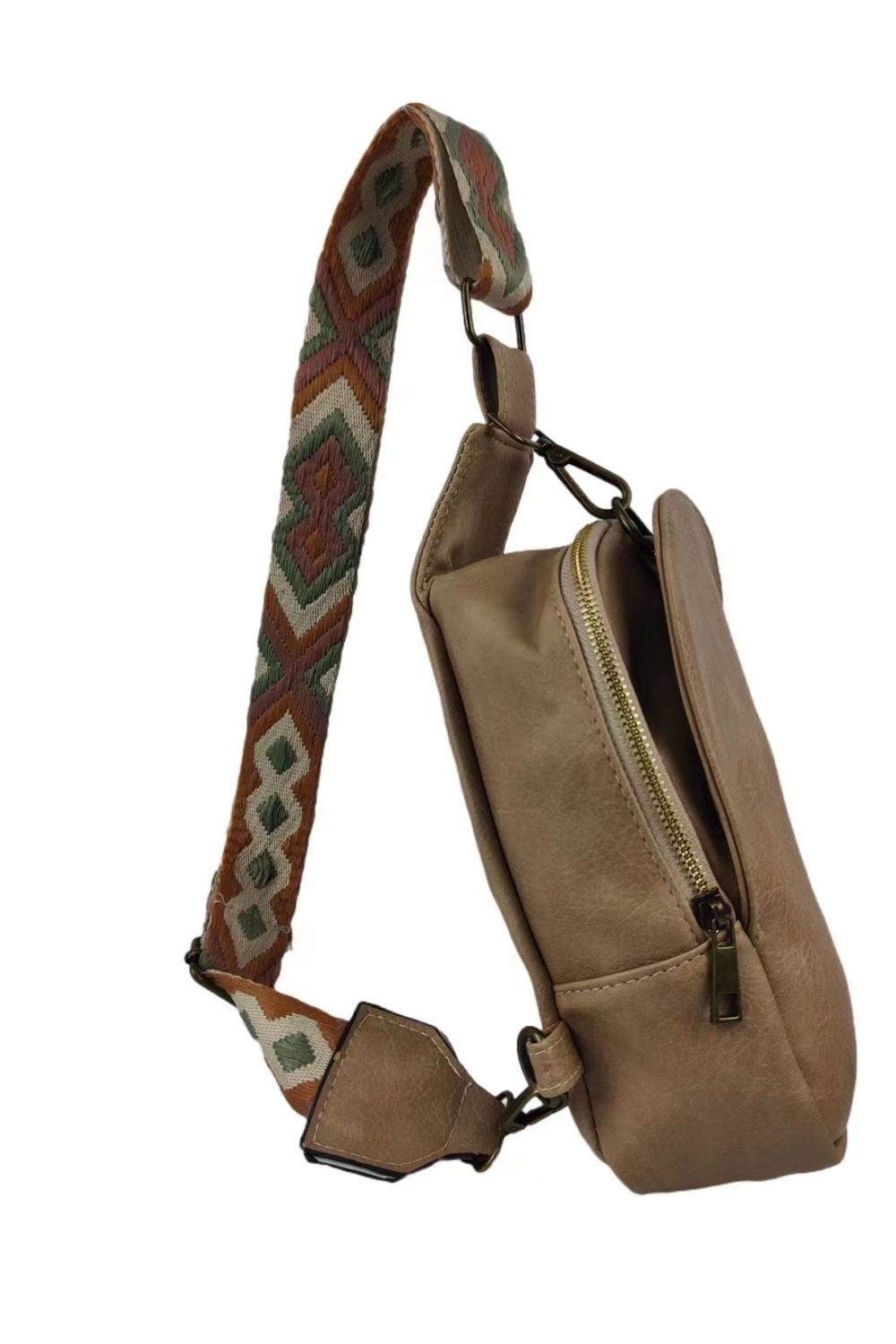 Random pattern adjustable strap PU leather sling bag with multiple compartments, stylish Trendsi accessory for casual or dressy looks.