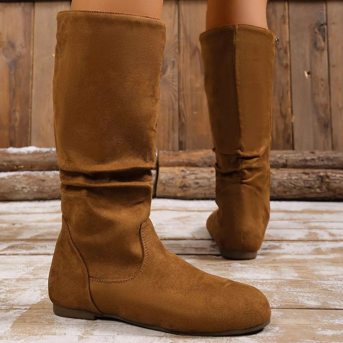 Trendsi round toe side zip boots with sleek design, featuring a side zipper and smooth finish, perfect for stylish casual wear.