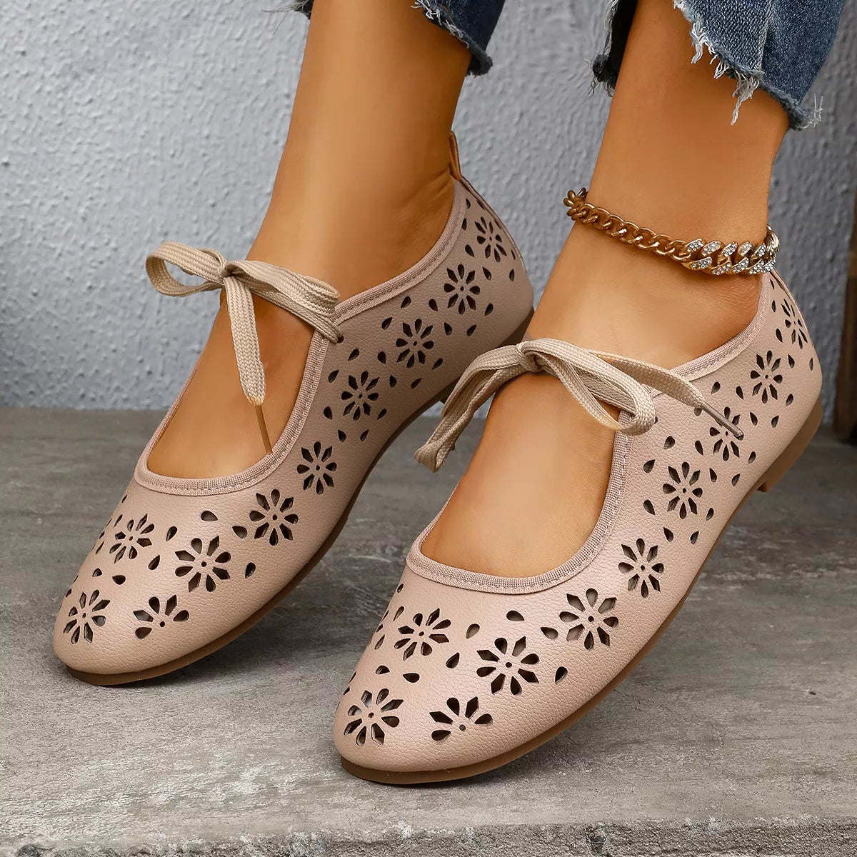 Floral cutout tied slip-on sandals from Plush Fashion Hub featuring open-toe design and floral accents