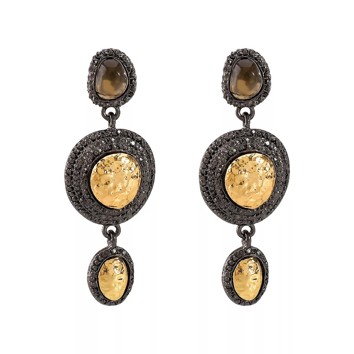 Vintage-inspired gold dangle earrings with intricate details, showcasing elegant jewelry design by Plush Fashion Hub.