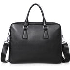 Men's leather briefcase by Pi-Mart, large capacity cowhide handbag with horizontal design and sturdy handle.