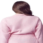 Back view of a small blush Lotus Linen knee-length waffle robe for women, showing textured fabric and relaxed fit.