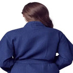 Navy women's lightweight waffle robe from Lotus Linen, quick-dry spa comfort, shown from the back in a small size.