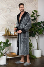 Men’s plush hooded robe by Lotus Linen, ultra-soft bathrobe with cozy fabric, ideal for everyday comfort and relaxation.