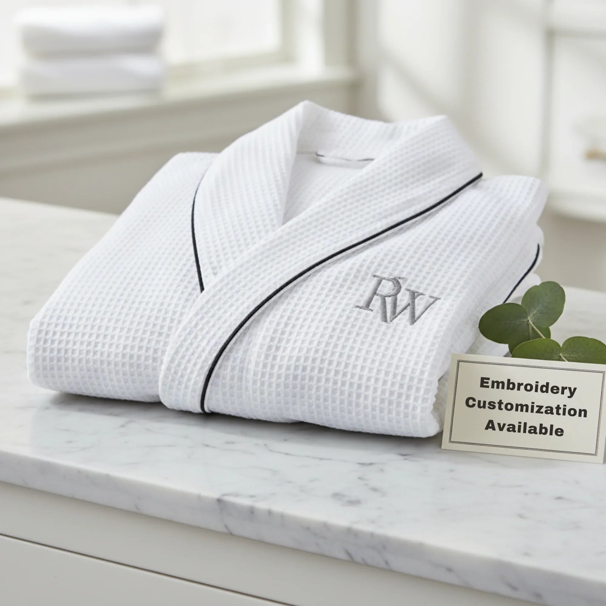 Lotus Linen men's premium waffle piping robe, soft and comfortable bathrobe with a stylish design, ideal for relaxing at home.