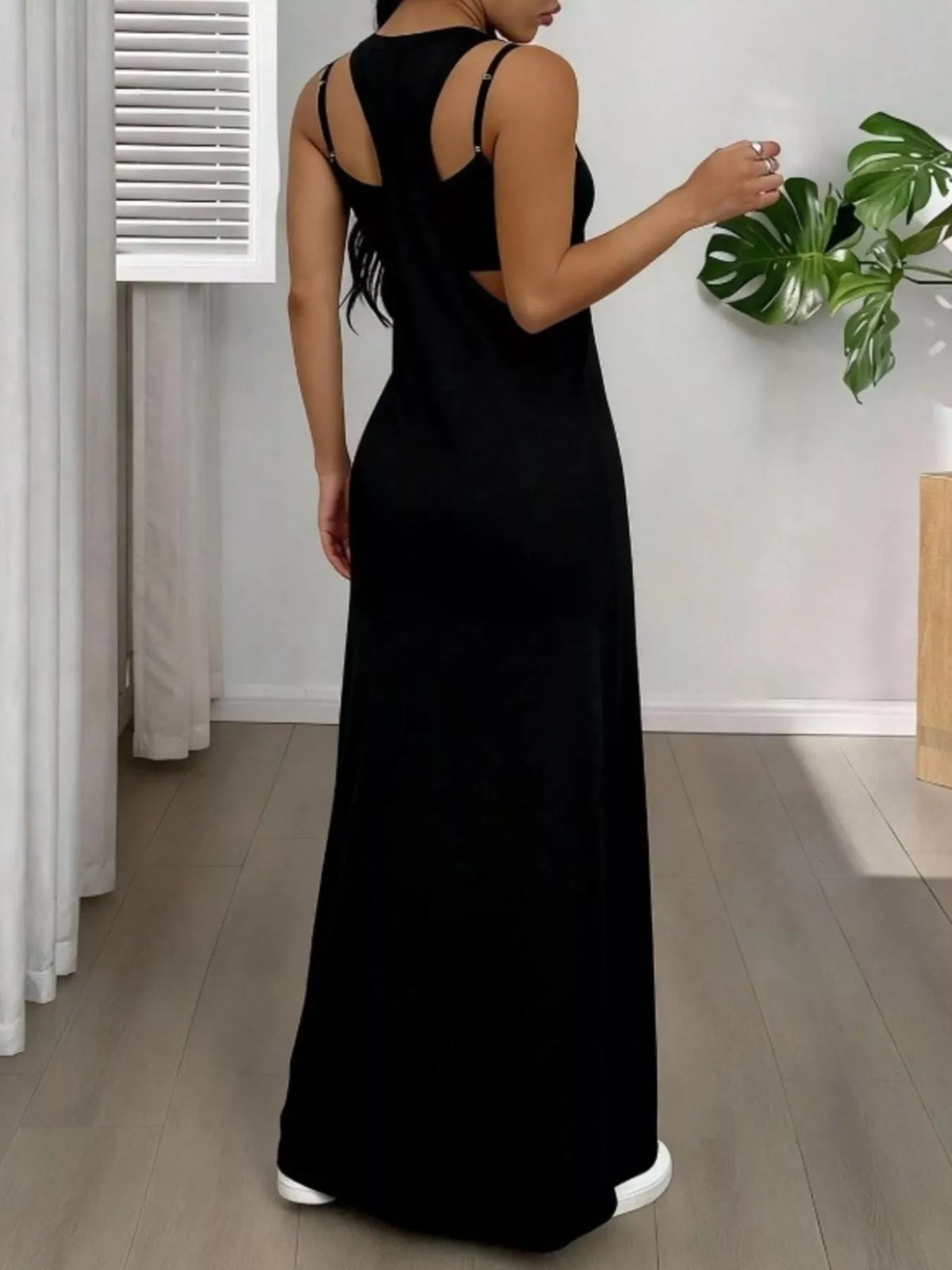 Plush Fashion Hub scoop neck cami and maxi dress set, two-piece outfit with comfortable fabric and stylish design, in soft color.