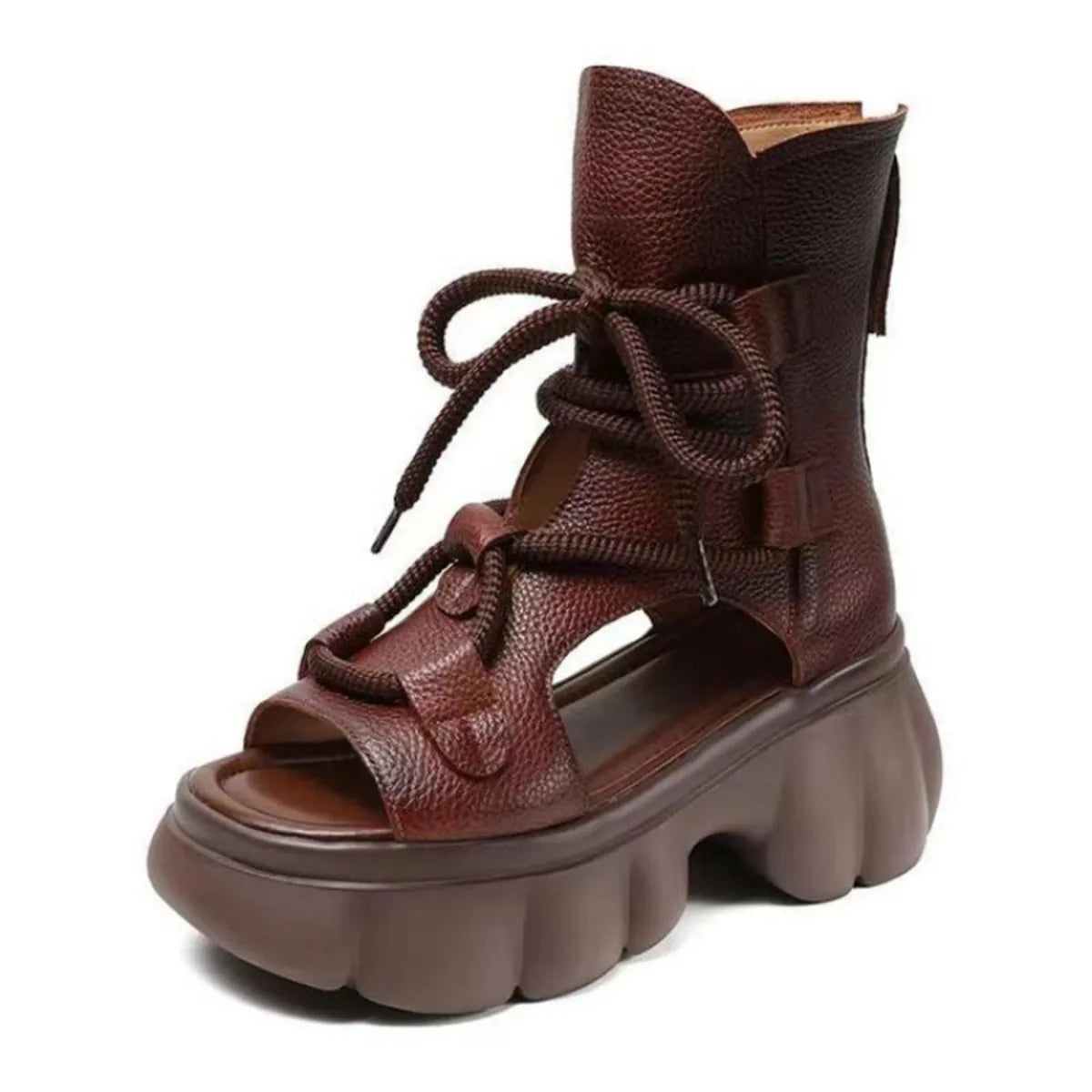 Trendsi chunky platform lace-up sandals featuring thick soles and adjustable straps, perfect for casual or trendy outfits.
