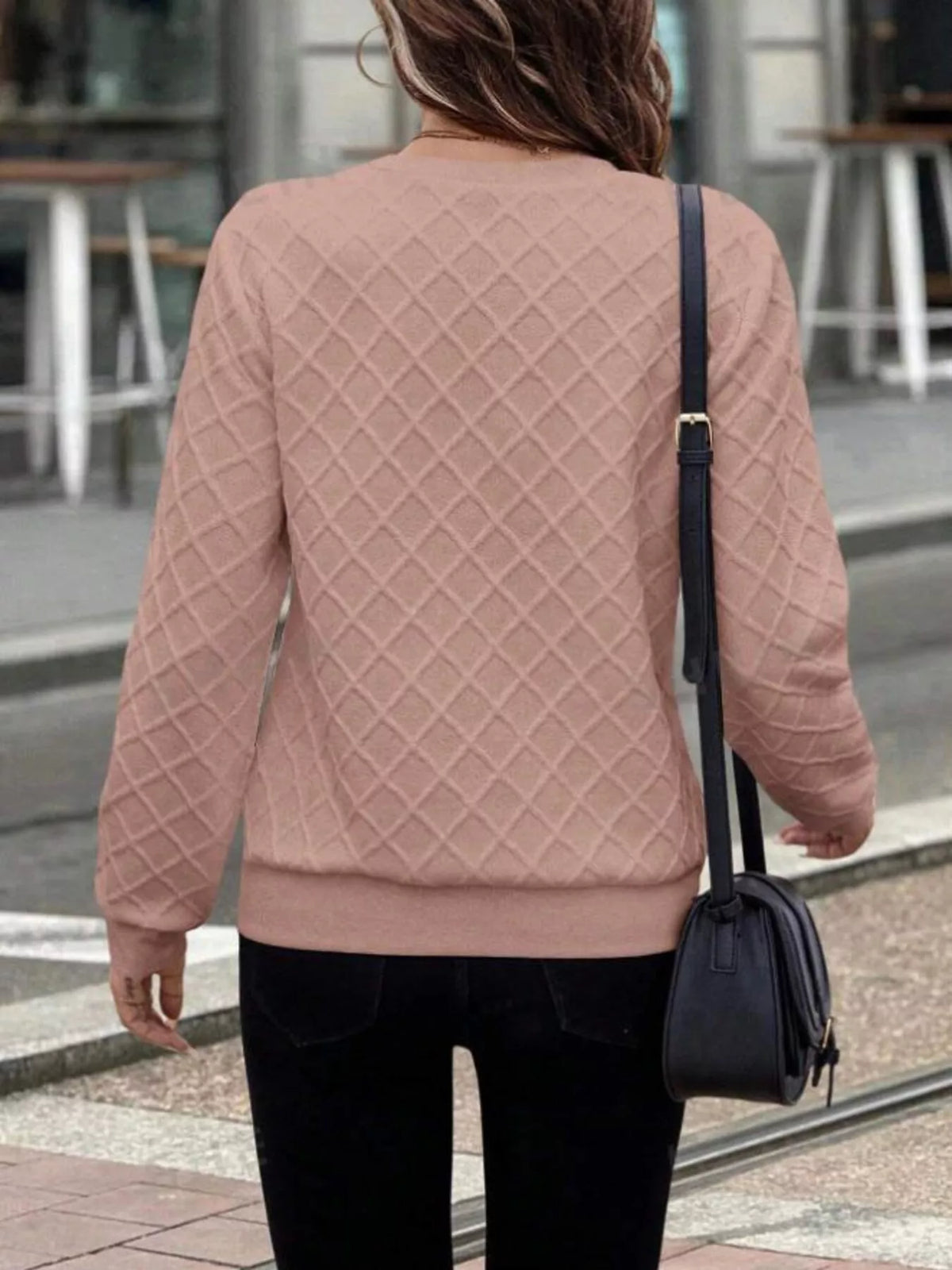 Textured quarter-zip sweatshirt in plush fabric from Plush Fashion Hub, showing the soft, cozy material and stylish design.