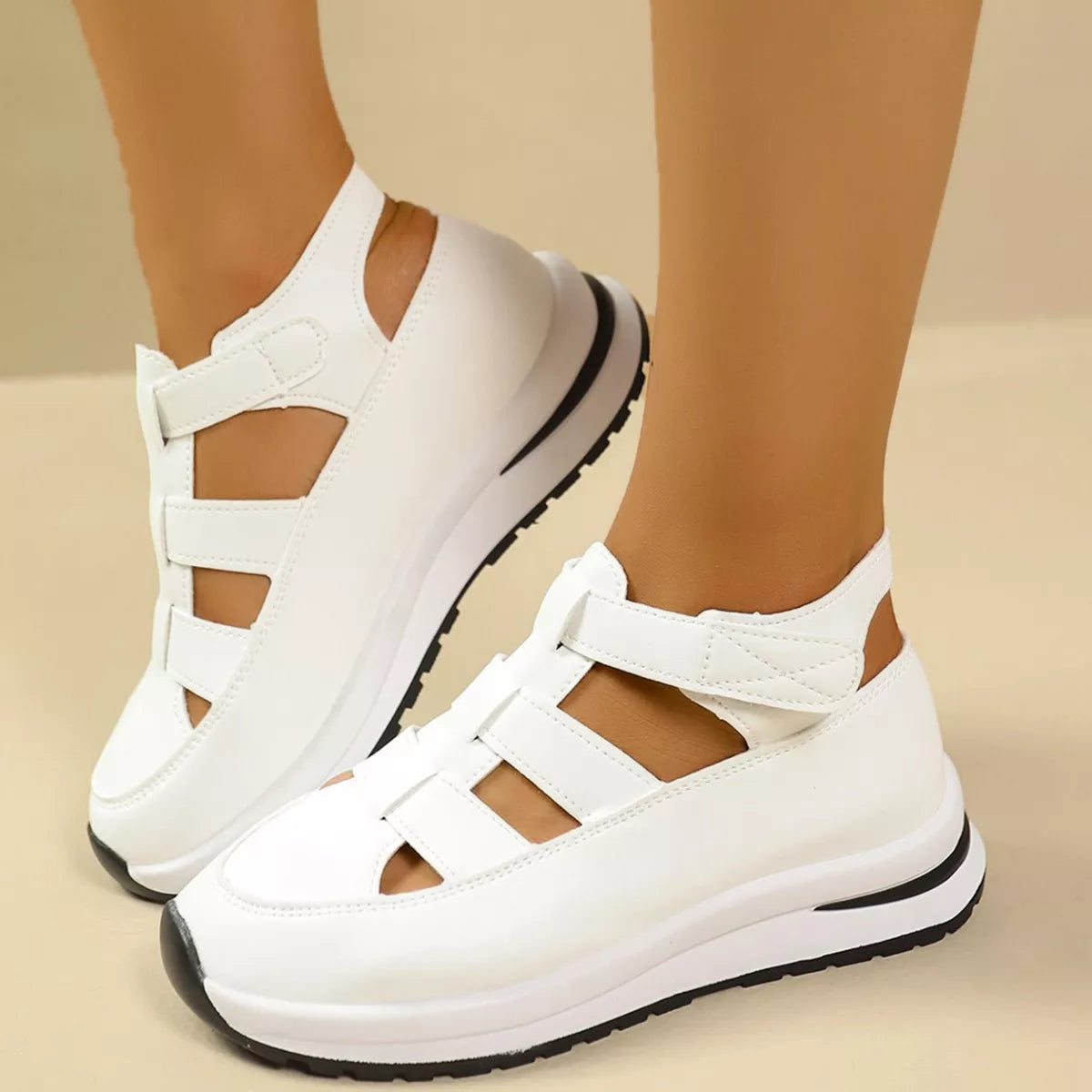 Plush Fashion Hub cutout round toe platform sandals featuring open-toe design and chunky heel, stylish and trendy footwear.