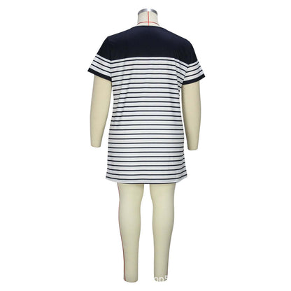 Simple Casual Style Classic Striped Regular Round Neck Short Sleeve OnProduct information: Fabric name: milk Silk Skirt type: One-Step skirt Color: Black and White Elasticity: Micro elasticity Main fabric composition: Polyester (polyesSkirtPlush Fashions ShopPlush Fashion Shop