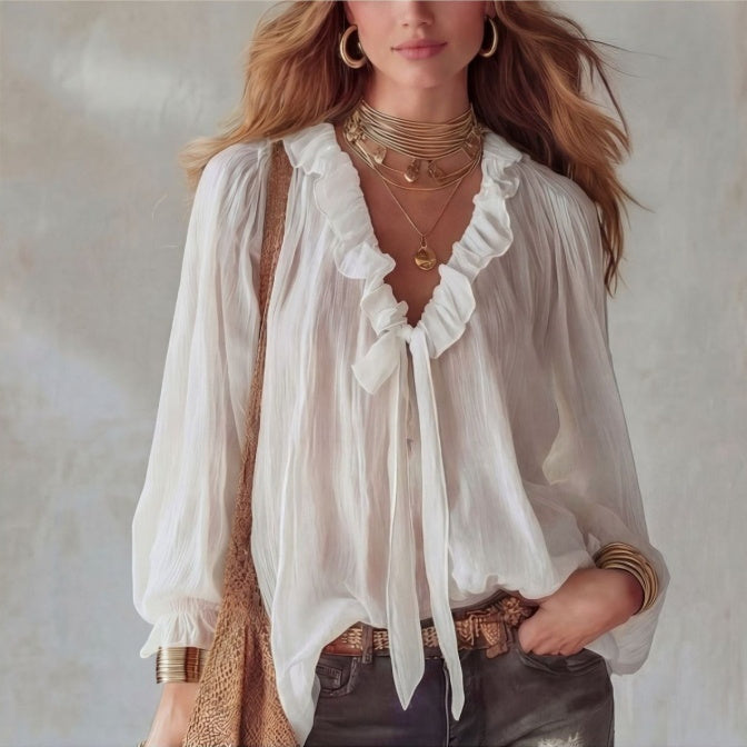 V-neck loose-fit casual shirt top by Plush Fashion Hub in beige, no-iron fabric, displayed on a hanger with multiple color options.