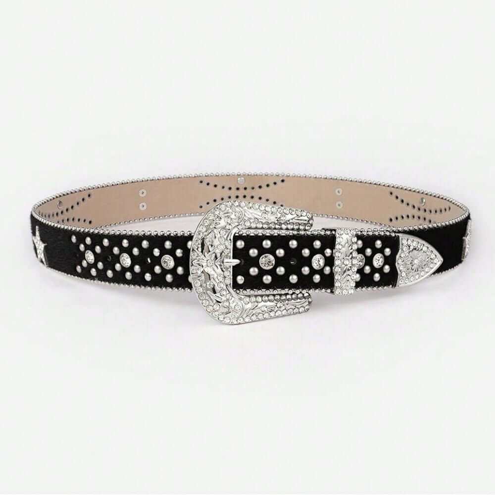 Leather Inlaid Rhinestone Belt