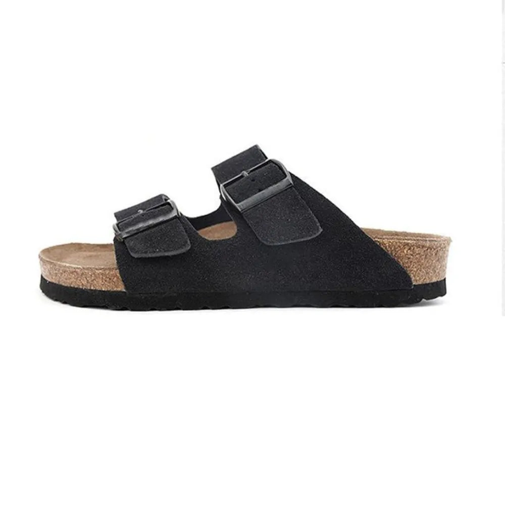 Plush Fashion Hub double buckle open toe sandals featuring stylish straps and a comfortable sole, perfect for casual summer wear.