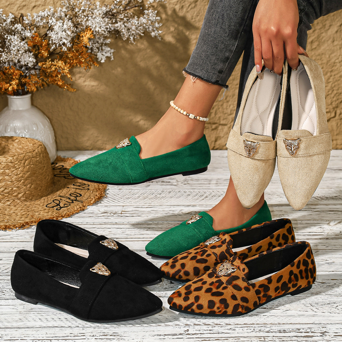 Point toe slip-on footwear by Trendsi, featuring sleek design and comfortable fit, shown in a close-up image.